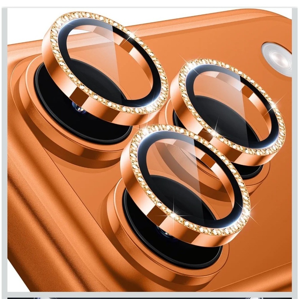 Hoerrye iPhone Camera Lens Protector Glitter Orange 9H Tempered Glass HD 3 Pack